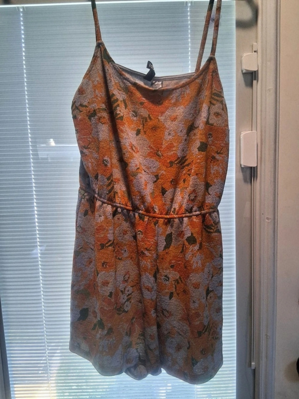 Divided Floral Romper in Orange & Gray Size Medium